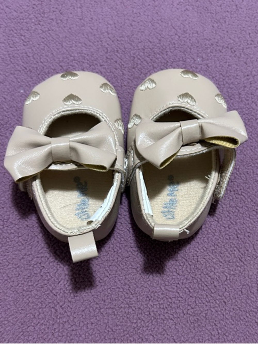 Little Me Pink Bow Mary Jane Shoes with Metallic Hearts